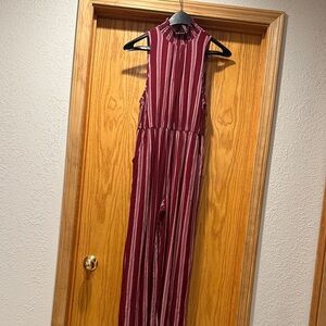Striped Sleeveless Jumpsuit - Maroon and Pink